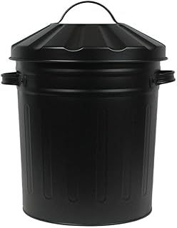 Small 15 Litre 15L Round Shape Several Colour Metal Bin Recycle Rubbish Waste Dustbin Bin with Lid (Black)