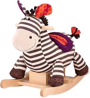 B. toys – Kazoo Wooden Rocking Zebra – Rodeo Rocker – Plush Ride On Zebra Rocking Horse for Toddlers and Babies 18m+
