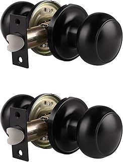 Probrico Black Door Knob Sets with Latch, Internal Black Door Handles, Round Interior Door Knobs, Passage Door Knob Handles, 2 Pack