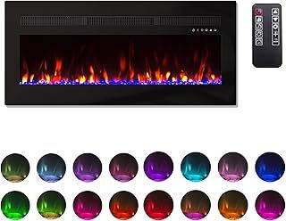 Panana Electric Fireplace Wall Mounted/Recessed, Electric Fire with Remote & Touch Screen Control 16 LED Colors Flame Effect, 5 Heat Speed Settings 2000W, Crystal & Log Set (102 cm)