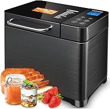 17-IN-1 All Stainless Steel Bread Maker, 2LB Bread Machine BPA-Free Non-Stick 5-Layer Superior Die-Cast Ceramic Pan, Auto Fruit Nut Dispenser, 2 Paddles & Full Touch Panel,15H Timer&Keep Warm, Recipes