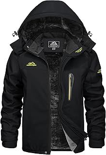 KEFITEVD Men's Winter Waterproof Ski Jacket Softshell Fleece Snowboarding Jackets Fishing Hiking Coat with Detachable Hood