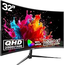 Gawfolk 2K Curved Monitor, 32 Inch QHD 2560x1440p 75Hz, Flicker-Free, HDMI 2.0, DP 1.4, Frameless 1500R Screen PC Monitor