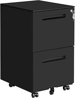 SONGMICS Mobile File Cabinet, with 2 Drawers, Lock, for Office Documents, Suspended Folders, Pre-Assembled, 45 x 39 x 60 cm (D x W x H), Black OFC52BK
