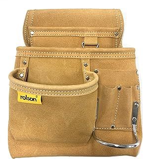 Rolson 68525 Single Leather Tool Organiser Pouch With Metal Hammer Holder - Light Camel, Size Small