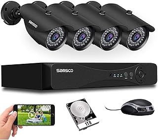 SANSCO 5MP 8 Channel DVR Outdoor CCTV Camera System with 1TB Hard Drive, 4x 1080P Home Security Camera, Waterproof, Face Human Detection, USB Backup, Remote Access, Email & APP Alert, Metal Housing