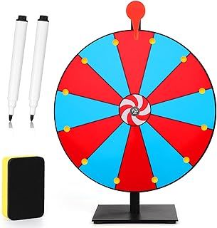 12 Inch Spinning Prize Wheel, 12 Slots Raffle Wheel Spinner with Stand, Tabletop Spin Fortune Roulette Wheel with Dry Eraser & 2 Black Markers for Carnivals, Trade Shows, Holiday Activities, Games