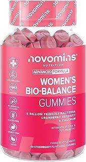 Probiotic Gummies – Women’s Bio-Balance Gummies for Intimate Flora and Gut Health – Advanced Multi-Strain Formulation – Vegan Supplement with Calcium & Cranberry Extract - Made by Novomins