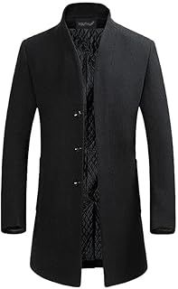 YOUTHUP Men's Coat Winter Thick Wool Trench Coat Mid-Length Slim Fit Padded Warm Casual Peacoat