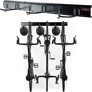 VonHaus Bike Wall Mounts - Space Saving Rack For Garage, Holds 3x Bike and 3x Helmet - Vertical Wall Mounted Rack for Mountain or Road Bikes - Premium Quality Cycling Storage Mount