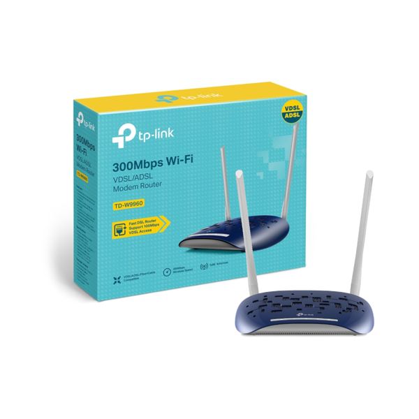 TP-Link TD-W9960 300 Mbps Wireless N VDSL/ADSL Modem Router,6kV Lightning Protection,2 Omni Directional Antennas,Compatible With VDSL2/ADSL2+/ADSL2/ADSL, 4 LAN Ports,TP-Link Tether App,Easy setup