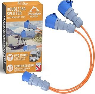 Xtremeauto 16amp Splitter Electric Cable - 16amp to X2 16amp Sockets, 2 Way Power Splitter Distributor Generator Caravan Adapter Hook Up Plugs 240V Camping 16 Amp Cable 16 Amp Splitter Socket