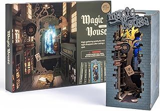 ROWOOD Book Nook Kit with LED Light, DIY Miniature Dollhouse Booknook Bookends Bookshelf Decor Gifts for Adults and Teens to Build for Christmas- Magic House