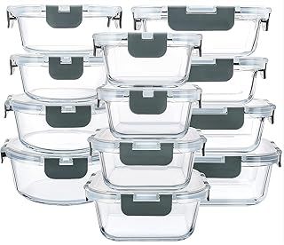 MCIRCO Glass Food Storage Containers 24 Pieces [12 Containers + 12 Lids] with Upgraded Snap Locking , Meal Prep Containers Set - Airtight Lunch Containers, Microwave, Oven,zer and Dishwasher