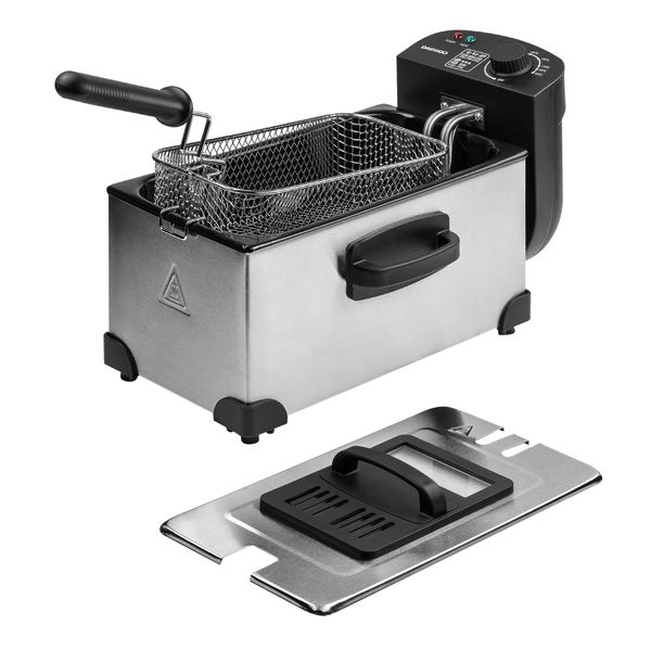 Daewoo SDA1550 2000W Deep Fat Fryer with Window Lid and 3L Oil Capacity, Adjustable Temperature Control and High Power Function, Steel Outer Body and Enamel Coating, Silver