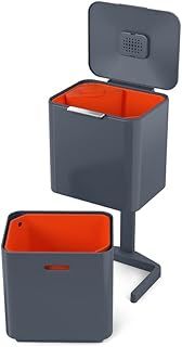 Joseph Joseph Totem Max 60 Litre Waste Separation and Recycling Kitchen Bin with Odour filter and removable food waste caddy, Graphite