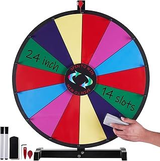 VEVOR 24 inch Spinning Prize Wheel, 14 Slots Tabletop Spinner, Heavy Duty Roulette Wheel with a Dry Erase and 2 Markers, Win Fortune Spin Games in Party Pub Trade Show Carnival