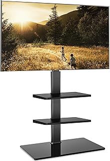 FITUEYES Floor TV Stand 3 Shelves for 32" - 60" Screen 70° Swivel Bracket 8 Adjustable Heights Cable Management Max. VESA 600x400 mm