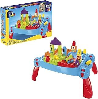 MEGA BLOKS Build 'n Learn Table, toy building set with big building blocks and 1 rolling vehicle, ages 1 and up, learning toy , FGV05