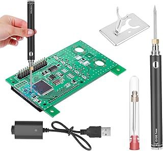 Electric Soldering Iron Kit, Portable USB Soldering Iron, 5V 8W Fast Cooling & Heating Adjustable Temperature Cordless Soldering Gun Welding Repair Tools with Soldering Tips, Soldering Iron Stand (A)