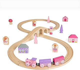 Bigjigs Rail Fairy Figure of 8 Train Set | Kids Wooden Railway Toy with 35 Pieces | Collection Includes Track, Bridge, Pink Accessories and Engine | Gift Suitable for Girls & Boys Ages 3+