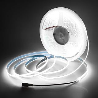 Aclorol 24V COB Led Strip Light 6000K 10M FCOB Flexible Led Strip Light Cool White Super Bright for TV Party Other Home Indoor Decor 10M 3200Leds CRI85+(Power Supply&LED Dimmer Not Included)