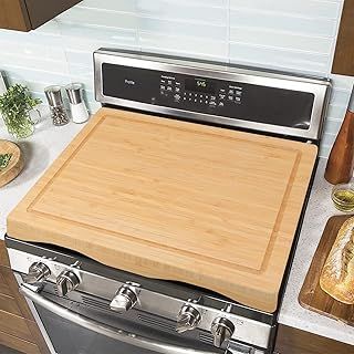 YUHFERA Bamboo Stove Top Covers/Cutting Boar for,Electric or Gas Stove Burners,Wood Stove top Cover or Sink Cover in Small Kitchen,Adjustable Cover for RV Stove - 75x54cm