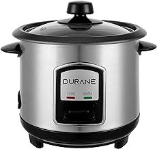 DURANE Electric Rice Cooker 0.8L Stainless Steel Non-Stick Removable Bowl Cook & Keep Warm Functions and Vented Glass Lid Includes Measuring Cup & Spatula