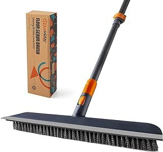 Floor Scrubbing Brush with Squeegee/Handle,2-1 Bathroom Tile Cleaning Brush.Suitable for Cleaning Floors, Corner Gap, Patios,Indoor,Living Rooms, Swimming Pool，etc.