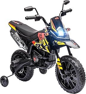 AIYAPLAY 12V Kids Motorbike, Aprilia Licenced Kids Electric Motorbike with Training Wheels, Spring Suspension, LED Light, Music, USB, Kids Electric Bike for Boys Girls, Yellow