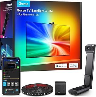 Govee TV Backlight 5m, 3 Lite with Fish-Eye Correction Function Sync to 75-85 Inch TVs, RGBICW Wi-Fi TV LED Backlight with Camera, 4 Colours in 1 Lamp Bead, Voice and APP Control, Adapter