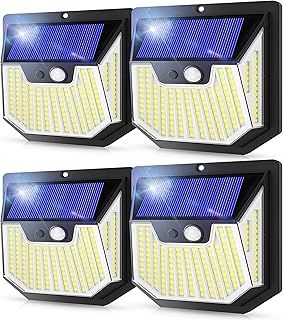 Solar Security Lights Outdoor Graden - 4PACK Solar Wall Lights 270° Wide Angle Motion Sensor Lights IP65 Waterproof Outside Powered Flood Lighting for Fence Garden
