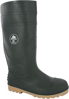 MENS GREEN BLACK SAFTEY WELLINGTONS STEEL TOE CAP WELLIES