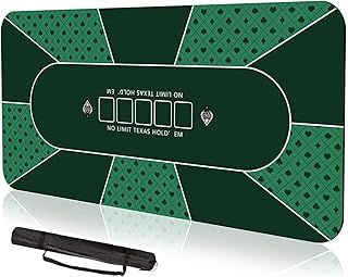 Professional Poker Mat 120 x 60 cm, 10 Players Texas Hold'em Poker Mat, Portable Poker Table Top with Art Deco Layout Print, Noise Reduction| Lightweight for Games Everywhere (Green)