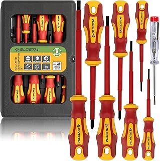 Insulated Screwdriver Set - 8pcs VDE Tested Electrical Screwdriver Set to 1000V, Hardened Black Point Magnetic Tipped Electricians Screwdriver Set with Anti-Roll Design - Storage Case Included