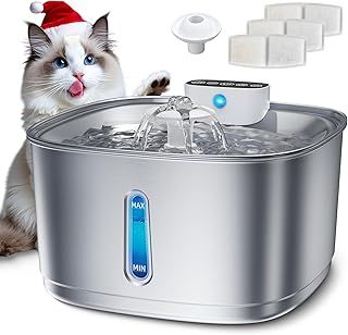 Wireless Cat Water Fountain for Drinking, 3.2L Stainless Steel Fountain With Motion Sensor, 4000mAh Battery Powered Pet Bowl With Super Silent Pump for Cats and Dogs, 3 Filters