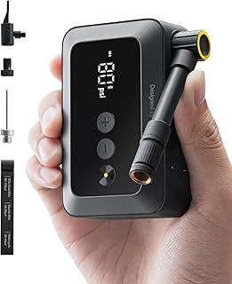 HOTO Electric Bike Pump, 150PSI Fast Inflate with Pressure Gauge, Mini Portable Bicycle Tyre Pump with Schrader & Presta Valve, for E-Bike, Road, Mountain, City and Fat Bikes, Motorcycle, BMX
