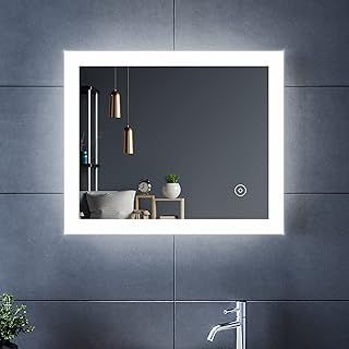 ELEGANT 600x500mm Bathroom Mirror With Lights, Horizontal Vertical/Sensor Switch LED Illuminated Bath Vanity Wall-Mounted Mirrors