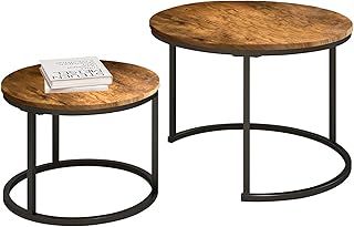 Round Nesting Coffee Table Set - Wooden Nest of Tables, Stackable Round Coffee Tables for Living Room, Industrial Nesting Tables - Stylish Nested Tables - Set of 2 (Rustic Wood)