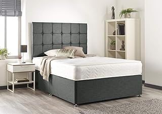 Bed Centre Grey linen Memory Foam Divan Bed Set With Mattress, Headboard, No Drawer (Small Double (120cm X 190cm))