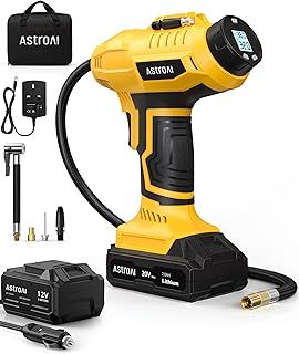 AstroAI Cordless Tyre Inflator Air Compressor, 12V DC and 20V Rechargeable Battery Dual Power 160PSI Portable Handheld Car Tyre Pump with Digital Pressure Gauge for Car Motorcycle Bicycle Ball