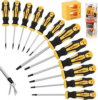 13Pcs Magnetic Torx Screwdriver Set, T5-T40 Star Screwdriver with Magnetize & Demagnetize, Heavy Duty Chrome Vanadium Steel Made
