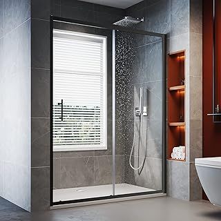 ELEGANT 1200mm Black Sliding Shower Door Modern Bathroom Shower Enclosure Cubicles for Bathroom Wet Room