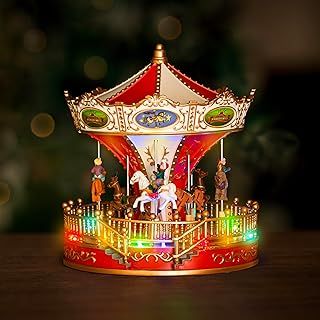 Marco Paul Christmas scene Traditional Festive Village Scene Light Up Christmas Decoration Ornament With LED Multi Colour Xmas Lights Battery Operated (Light Up Carousel)
