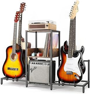 Bikoney Guitar Stand 4-Tier for Acoustic, Electric Guitar, Bass, Guitar Rack Holder Floor Adjustable for Multiple Amp Accessories, Display for Music Room Home Studio with Shelf