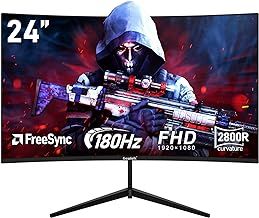 Gawfolk 24 Inch Curved PC Gaming Monitors 180hz, FHD 1080p 1ms without Bezel, freesync, 100% sRGB，178 ° Angle View HDMI DisplayPort, Compatible with Mural VESA75*75MM - Black