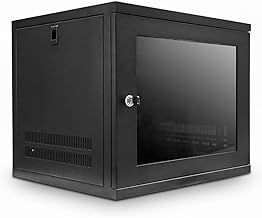 LMS Data Server Rack Data Cabinet - 9U 550mm Deep Wall Mounted 19 Inch Black Storage Rack for Home, Office, Server Room Computer Equipment with Glass Door, Removable Side Panels, Front Lockable Door