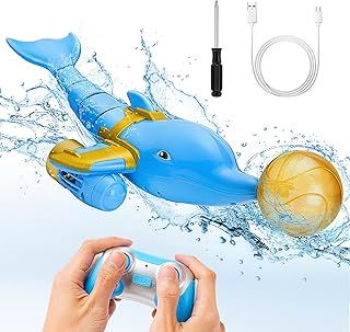Weslery 2.4GHZ RC Dolphin Boat Toy with Rotating Ball and Colorful Light High Simulation Diveable Dolphin Electric Water Toy Gift for Adult Kid Boy Girl Pool Lake River (Grey)