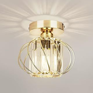 FRIDEKO HOME Modern Crystal Ceiling Light Fixture- Industrial Mini Semi Flush Mount Ceiling Lighting LED Crystal Chandeliers Fitting for Kitchen Hallway Dining Rooms Living Room - Gold