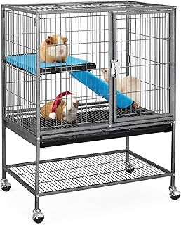 Yaheetech Small Animal Cage 85cm Metal Habitat for Pet Rats, Ferrets, Chinchillas with Rolling Stand, Removable Ramp & Lockable Doors